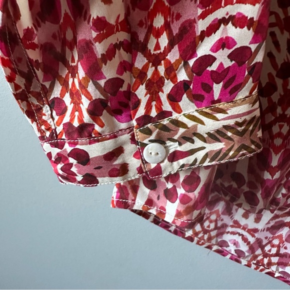 Garnet Hill 100% Silk Floral Green and Orange Ikat Women's Top Size 16 - Picture 5 of 13